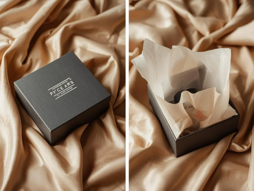 An eco-friendly rigid box option with a magnetic closure, featuring a hidden NFC tag for smart packaging integration.