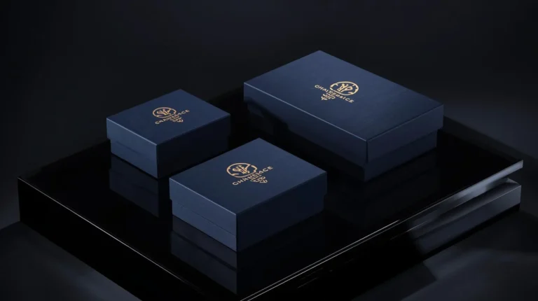 Premium custom magnetic closure boxes for luxury cosmetics and electronics, showcasing a high-gloss finish and embossed logo.
