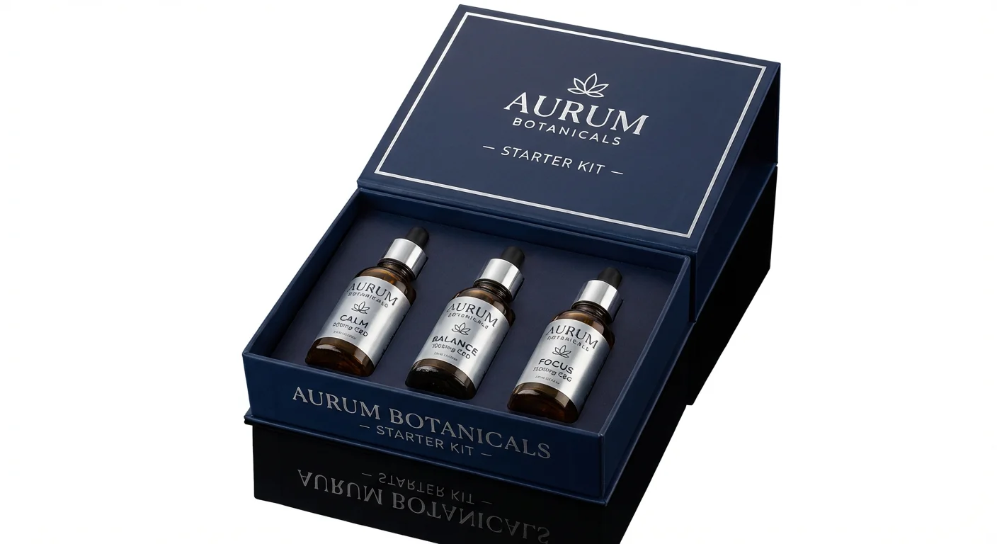 Open custom hemp oil box showing a die-cut foam insert securing a glass dropper bottle to prevent breakage.