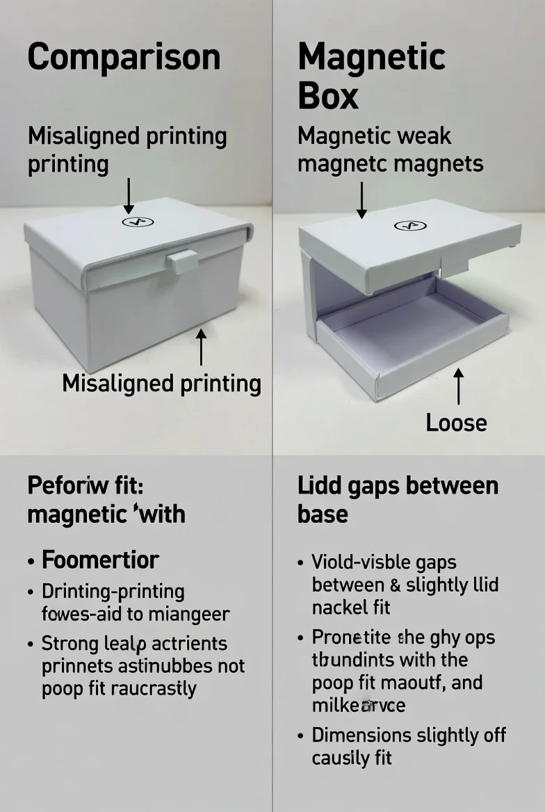 Common mistakes to avoid in custom magnetic closure boxes – misaligned printing, weak magnets, and lid gaps in rigid setup boxes